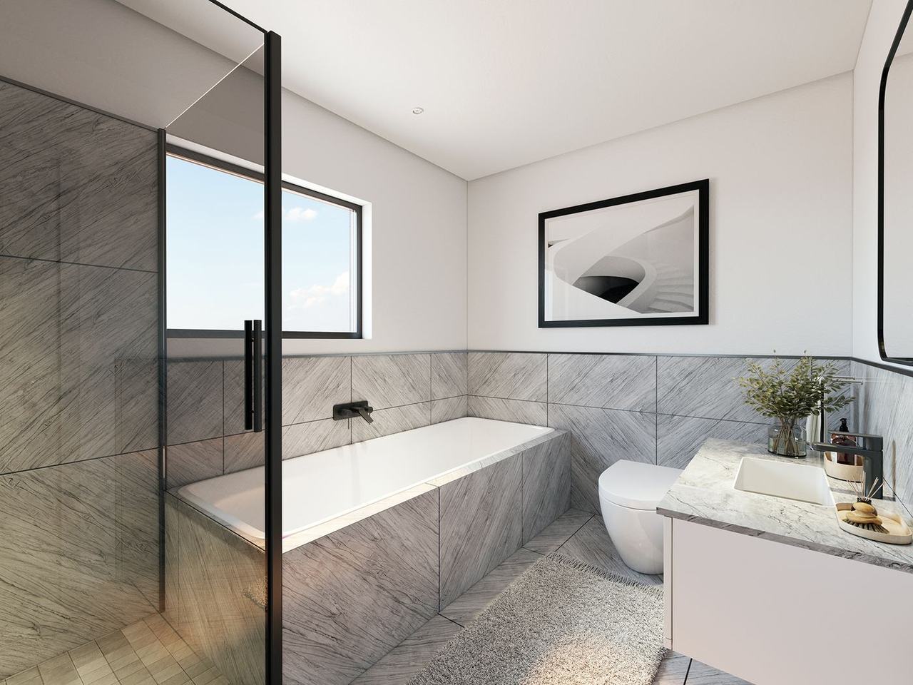 Three-bedroom apartment interior, architectural impression