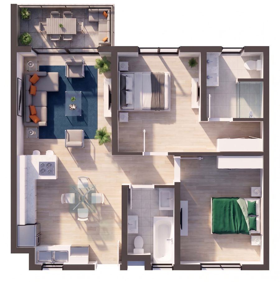 Type A two-bedroom apartment layout