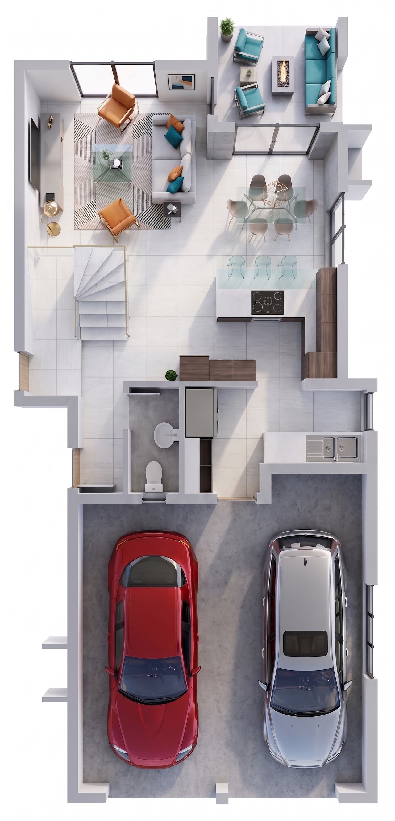 Type C four-bedroom duplex, ground floor layout